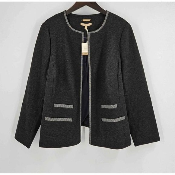 Talbots Jackets & Blazers - New Talbots Grey Lux Knit Tipped Jacket Trimmed in Classic Houndstooth Sz 16W